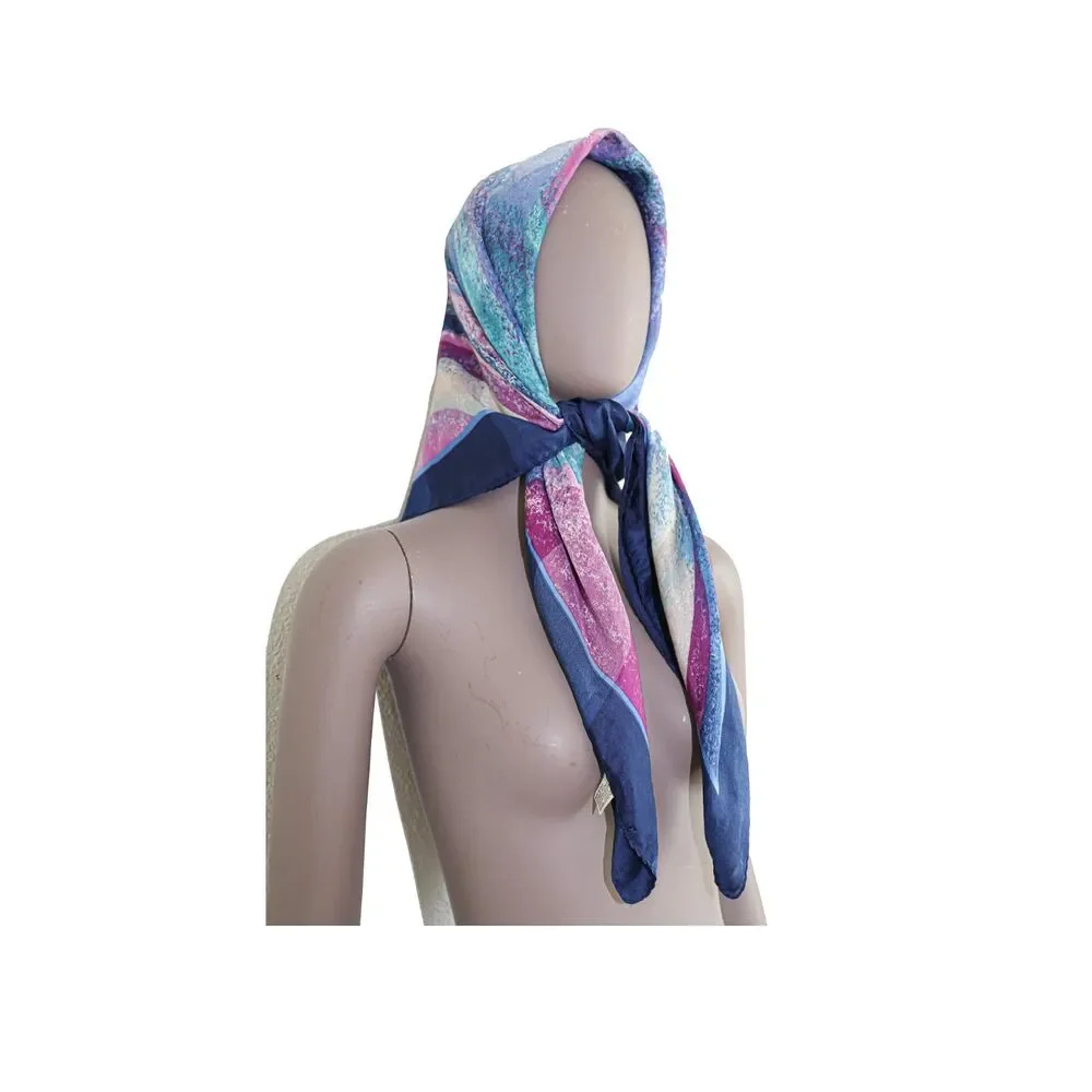 Colorful Blue Pink Satin Square Scarf
